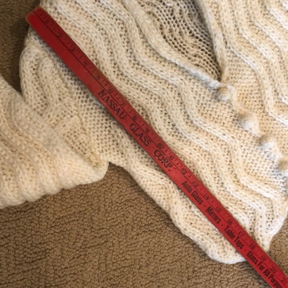 Shawl collar tuxedo hem open weave ivory  cardigan sweater M - Picture 15 of 16